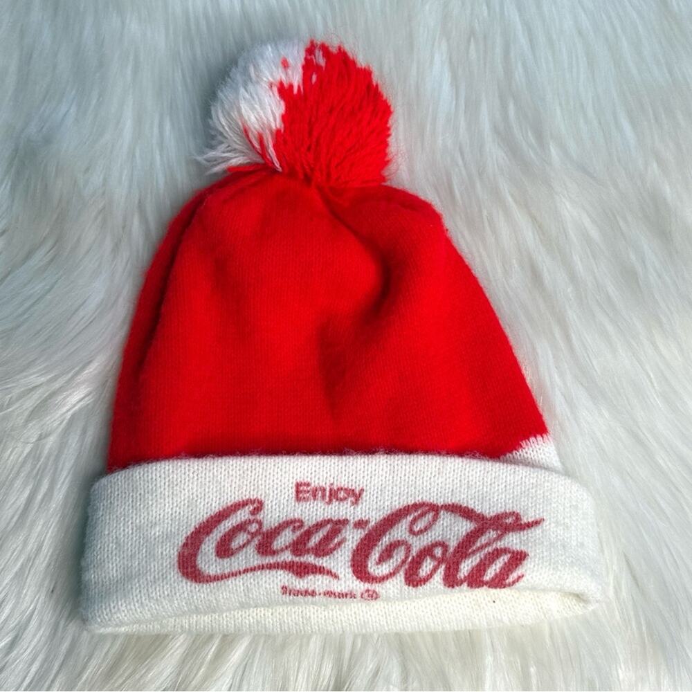 Coca-Cola Vintage Festive Red and White Pom Pom Beanie